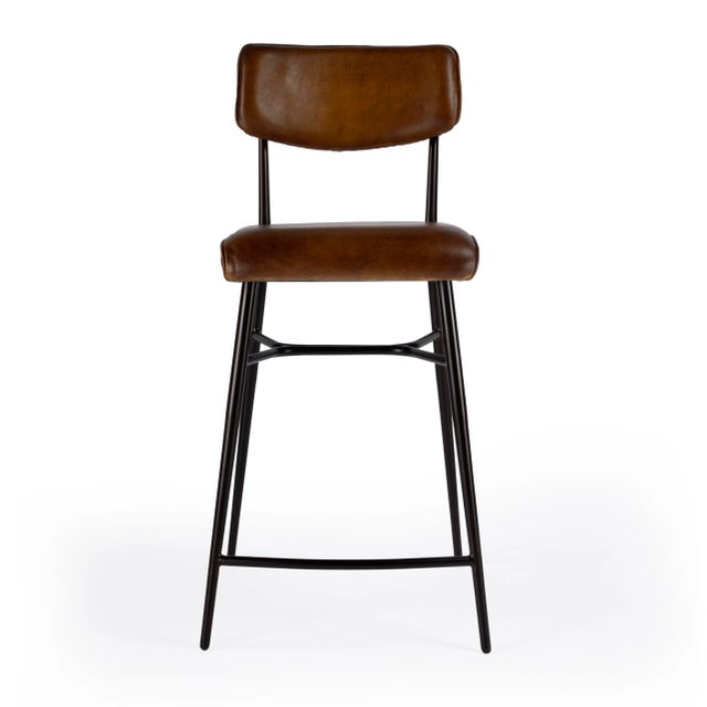 Brown Odessa Square Leather 26.5" Counter Stool, Medium Brown For Sale - Image 8 of 8