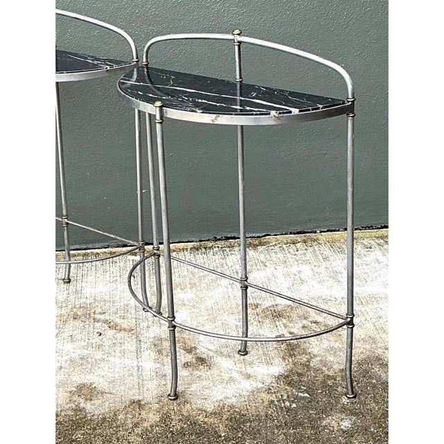 Black Vintage Demi-Lune Marble Top Tables - Set of 2 For Sale - Image 8 of 12