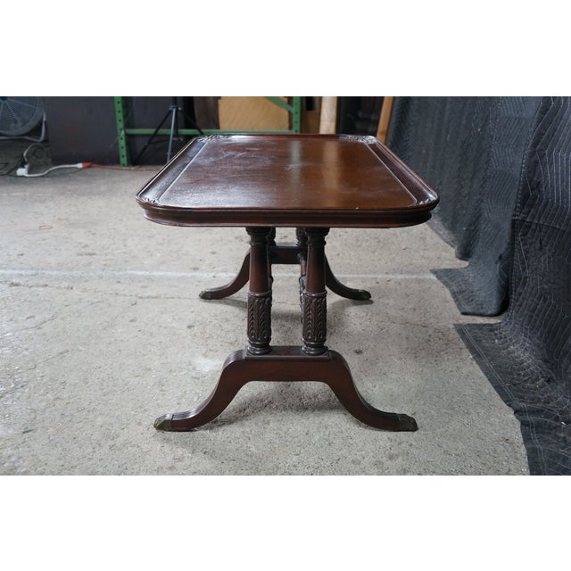 Brown 1940s Imperial Duncan Phyfe Regency Mahogany Tooled Leather Coffee Cocktail Table For Sale - Image 8 of 18