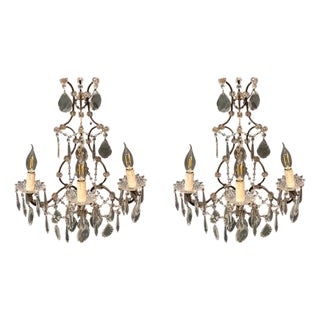 Vintage Crystal Wall Sconces, Italy, 1960s, Set of 2 For Sale