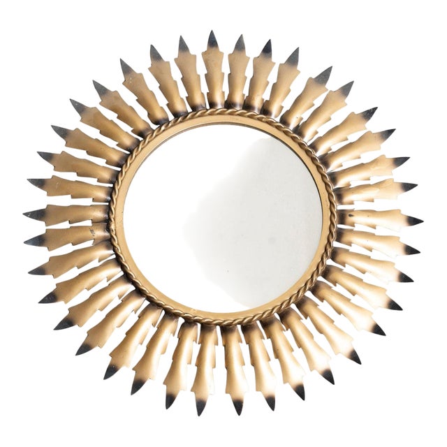 Mid-Century Modern Sunburst Mirror Brass, 1960s For Sale