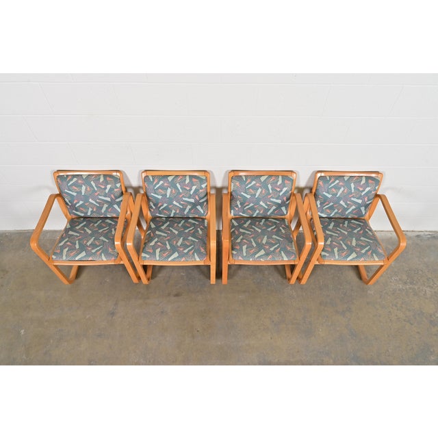 Late 20th Century Loewenstein Modern Bent Beechwood Sled Leg Lounge Chairs, Set of Four For Sale - Image 5 of 14