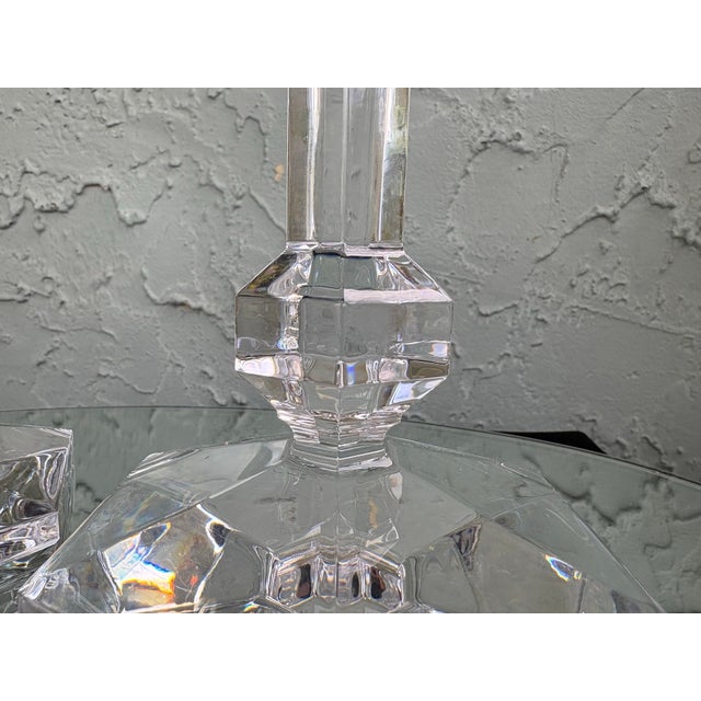 Vintage Val St. Lambert Gardenia Crystal Candlesticks, Pair – Belgian Geometric Art Deco Style For Sale - Image 10 of 11