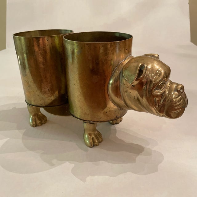Mid-Century Modern Vintage Saks Fifth Avenue Brass Bulldog Wine Holder For Sale - Image 3 of 10