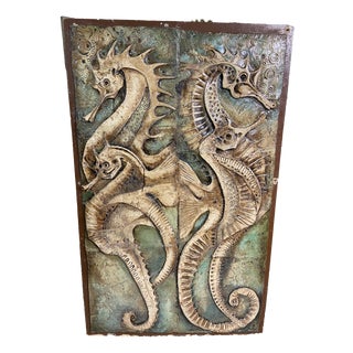 Terracotta Bas-Relief Panel Depicting Seahorses by Ermanno Vites, 1979 For Sale