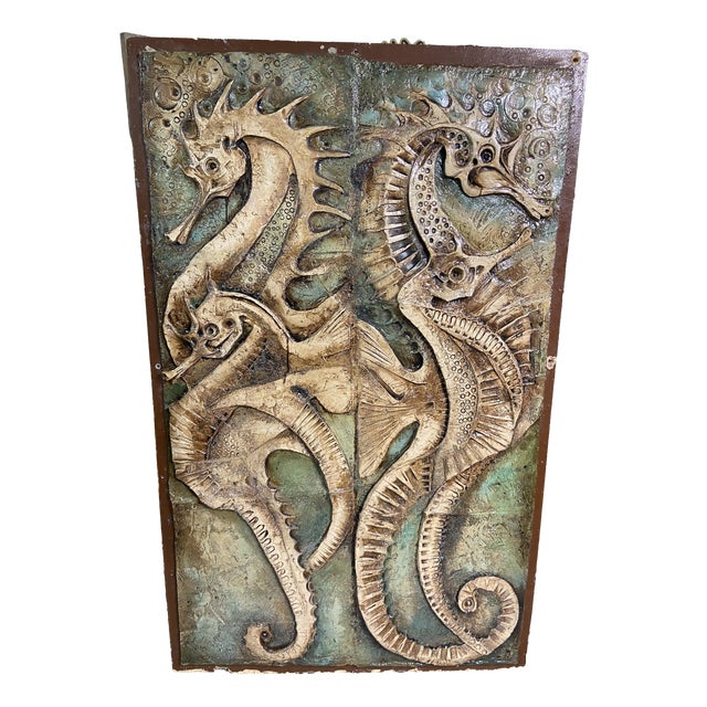 Terracotta Bas-Relief Panel Depicting Seahorses by Ermanno Vites, 1979 For Sale