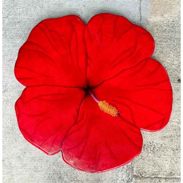 Early 21st Century Vintage Red Hibiscus Flower Lazy Susan For Sale - Image 5 of 12