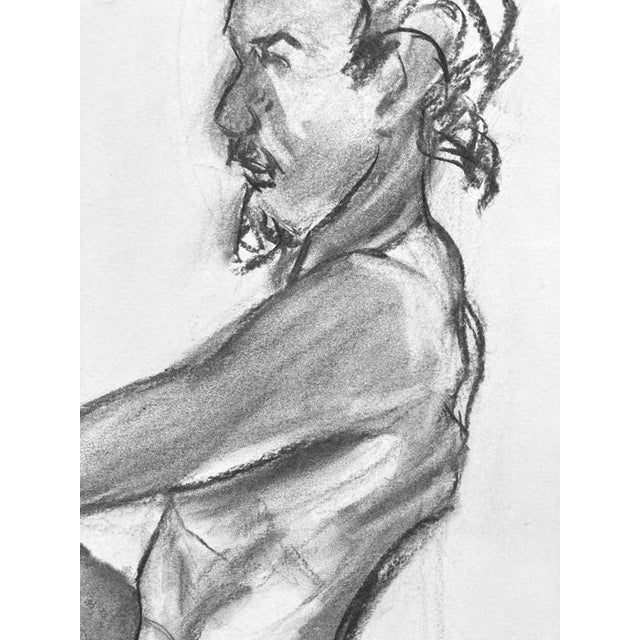 Large charcoal figure drawn from life on 16" x 20 white drawing paper.. Subtle tones of black, white and grey. Would look...