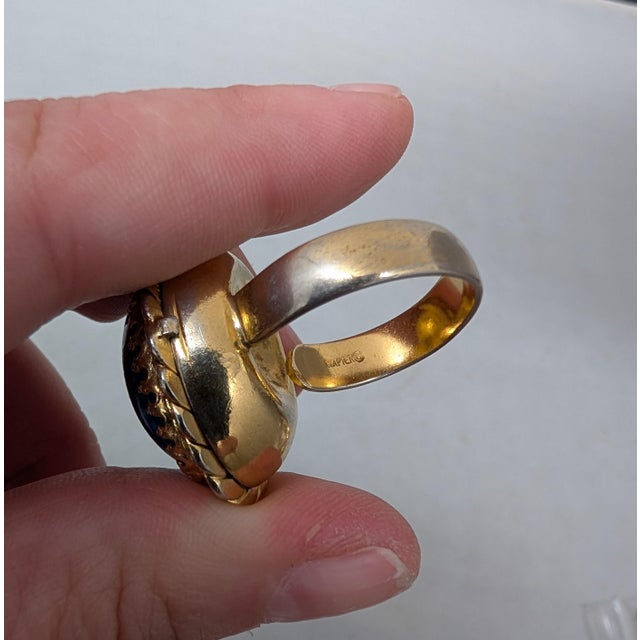 Vintage 1968 Signed Napier Goldtone Cabochon Faux-Lapis "Poison" Adjustable Ring For Sale - Image 12 of 13