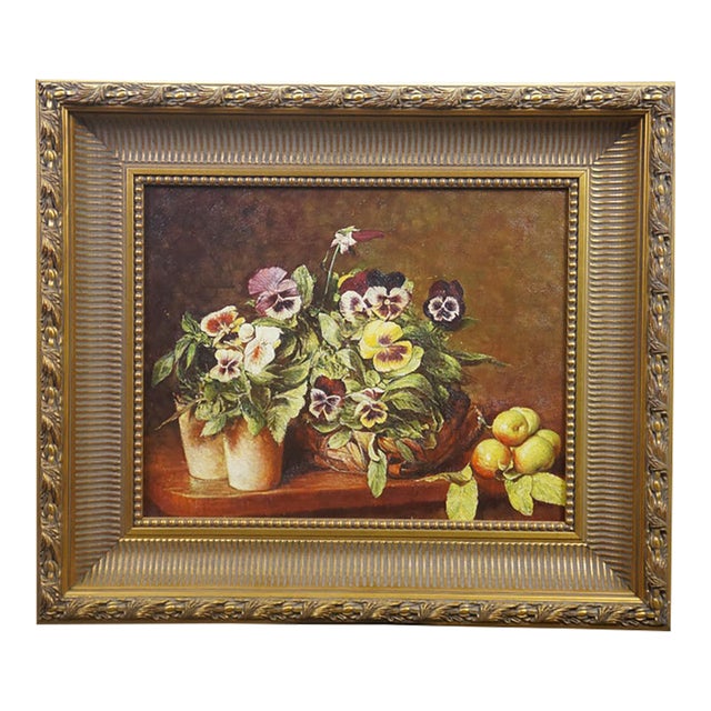 20th Century Still Life With Pansies Oil Painting After Henri Fantin-Latour 29" For Sale