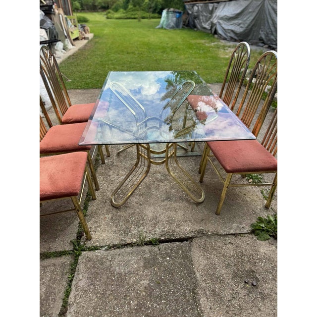Italian Brass Dining Table and Chairs, 1970s, Set of 7 For Sale - Image 4 of 10