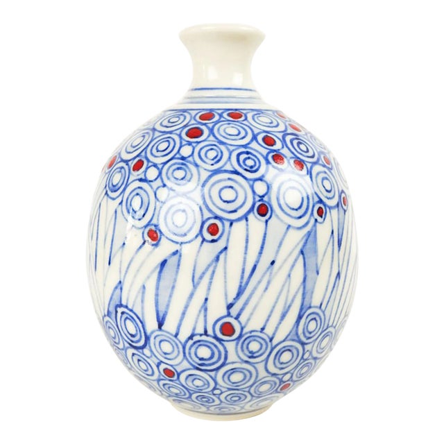 V Chin Celedon Porcelain Studio Pottery Blue White Vase Vorakit Chinookoswong For Sale
