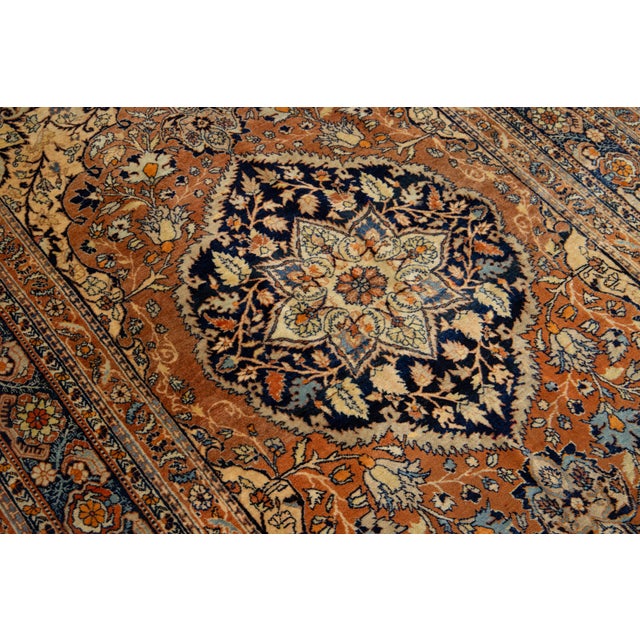 Antique Persian Tabriz Rust Wool Rug With Classic Medallion Design For Sale - Image 4 of 7