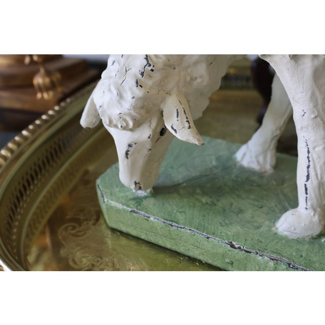 Vintage Hand-Painted English Country Grazing Sheep Sculpture on Green Plinth For Sale - Image 16 of 18