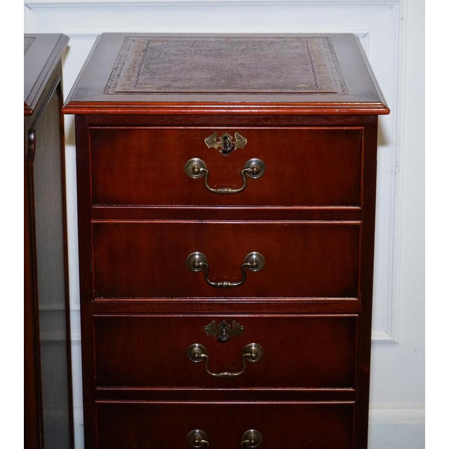 Metal Filling Cabinets in Burgundy Leather and Gold Embossed Top, Set of 2 For Sale - Image 7 of 18