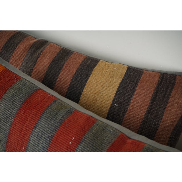Striped Black Oversize Turkish Bedding Kilim Pillow Cover - A Pair For Sale - Image 4 of 5