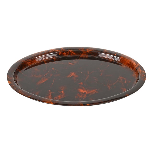 Mid-Century Oval Serving Tray in Tortoiseshell Acrylic Glass from Dior, Italy, 1970s For Sale