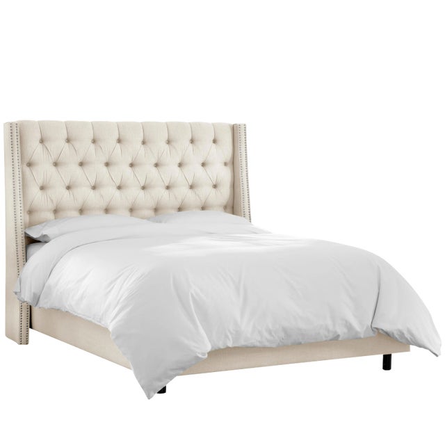 Off-white Ivy Tufted Wingback Bed in Talc Classic Linen, Full For Sale - Image 8 of 8