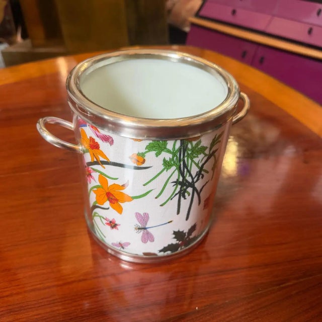 A 1980s Iconic Silver Plate and Flora Fabric Wine Cooler by Gucci For Sale - Image 11 of 13