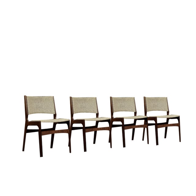 Scandinavian Modern Model 89 Dining Chairs in Teak and Beige Wool by Erik Buch for Anderstrup Møbelfabrik, 1950s, Set of 4 For Sale