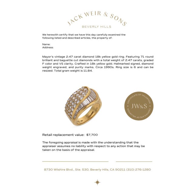 Metal Mayor's Vintage 2.47 Carat Diamond 18k Yellow Gold Ring, Size 6 For Sale - Image 7 of 7