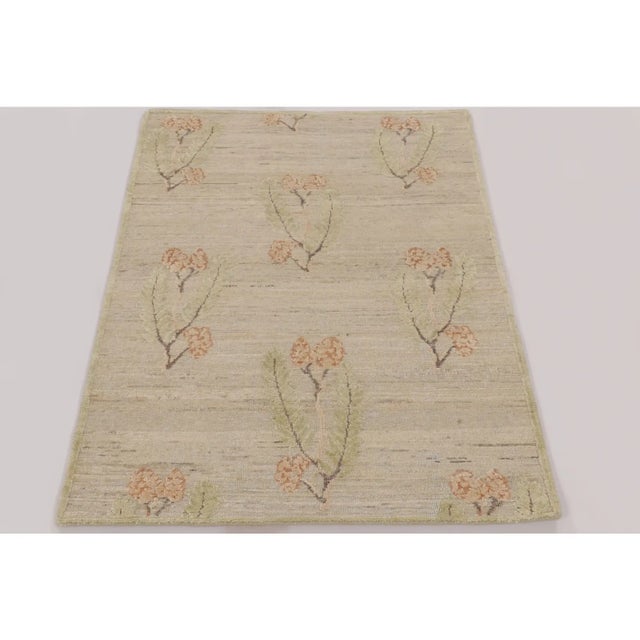 Late 20th Century Rug & Kilim’s Block Print Rug With Green, Orange & Beige-Brown Floral Patterns For Sale - Image 5 of 9
