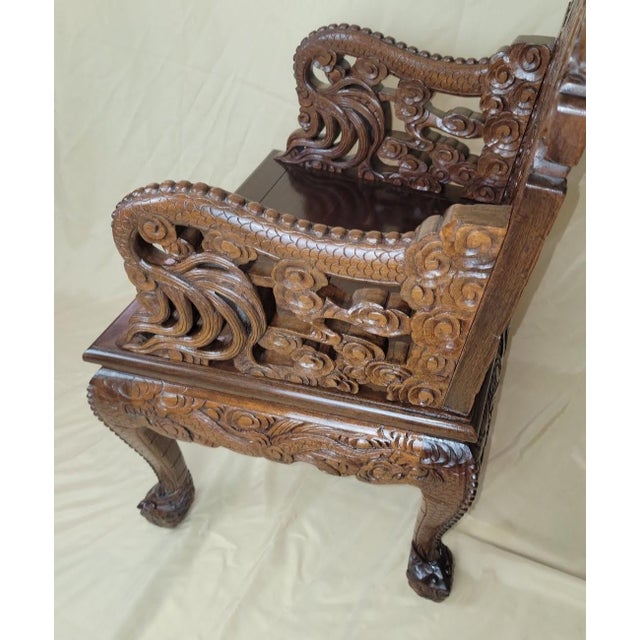 Late 19th Century Antique Chinoiserie Hand-Carved Rosewood Dragon Throne Chair With Owl Feet, Circa 1900 For Sale - Image 10 of 13