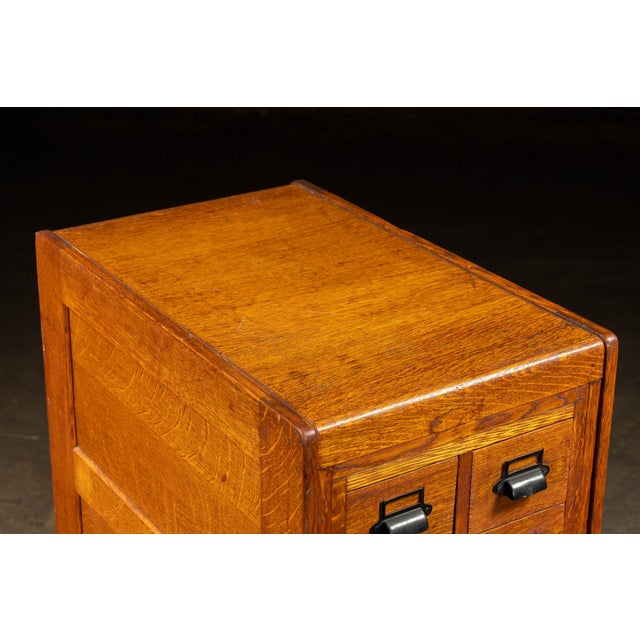 Brown Vintage Quartersawn Card File Cabinet With Card Catalog For Sale - Image 8 of 11