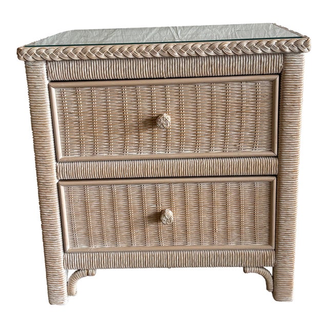 1990s Henry Link Wicker Bedside Table For Sale
