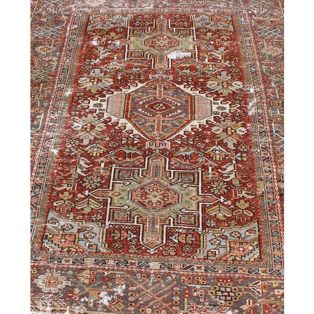 Red Antique Persian Heriz Rug Featuring Geometric Medallion Design in Rust and Ivory 4'8 X 6'2 For Sale - Image 8 of 13