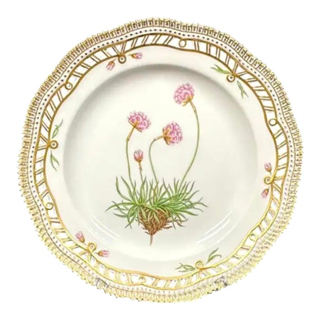 Royal Copenhagen Flora Danica 9" Plate, Armeria Sibirica Turcz, Gilt Border For Sale