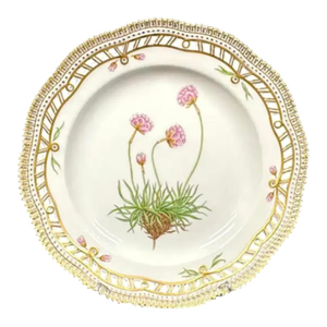 Royal Copenhagen Flora Danica 9" Plate, Armeria Sibirica Turcz, Gilt Border