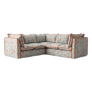 Sophie Conran Coco 3x3 Sectional Sofa - Andrew Martin Wildwood Duck Egg with Contrast Welt Knife Edge Cushion For Sale