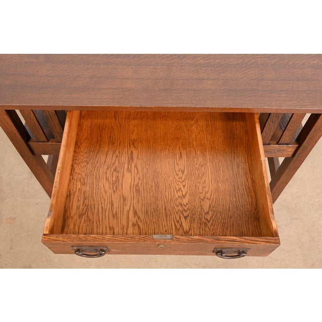 Gustav Stickley Antique Mission Oak Arts & Crafts Desk With Built-in Bookcases, Newly Refinished For Sale In South Bend - Image 6 of 12