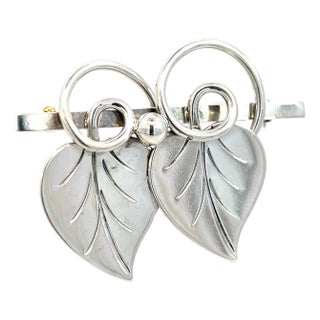 1990s Georg Jensen Estate Vine Leaves Brooch Silver For Sale