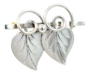 1990s Georg Jensen Estate Vine Leaves Brooch Silver