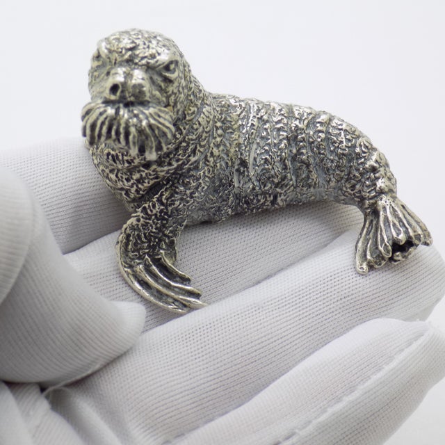 1960s Vintage Italian Handmade Genuine Silver Walrus Figurine Sculpture by Cerreti For Sale - Image 5 of 15