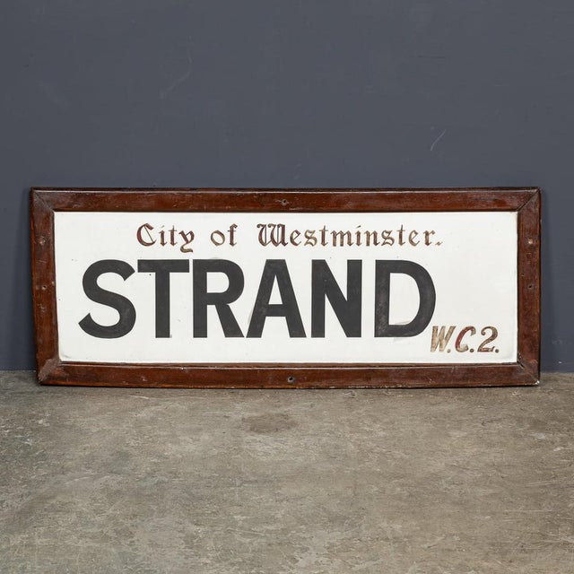 Metal Framed Enamelled Metal London Street Sign for WC2 Strand, 1917 For Sale - Image 7 of 8
