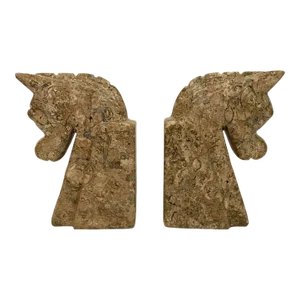 1960s Carved Stone Horse Head Bookends - a Pair