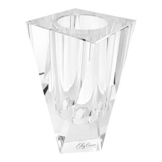 Oleg Cassini Glass Crystal Prism Vase. Signed. For Sale