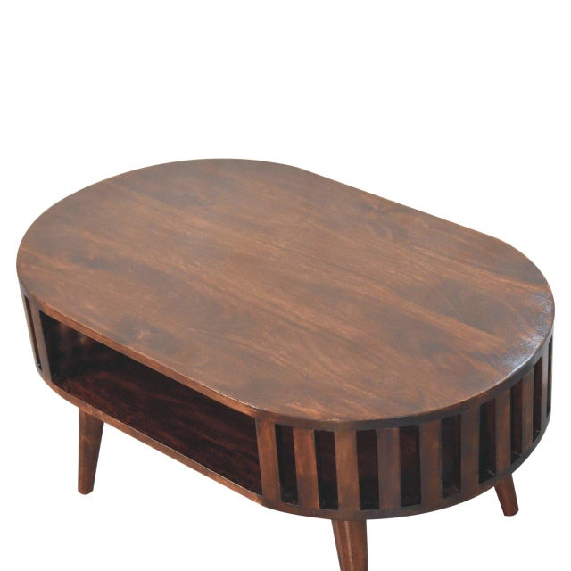Wood Walnut-Finish Mango Wood Japanese-Inspired Coffee Table For Sale - Image 7 of 7