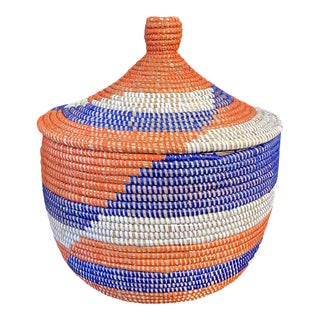 Tribal Basket With Lid Senegal West Africa For Sale