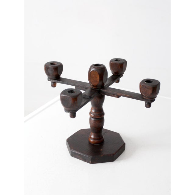Wood Vintage Spanish Revival Wood Candelabra Five Arm Candle Holder For Sale - Image 7 of 12