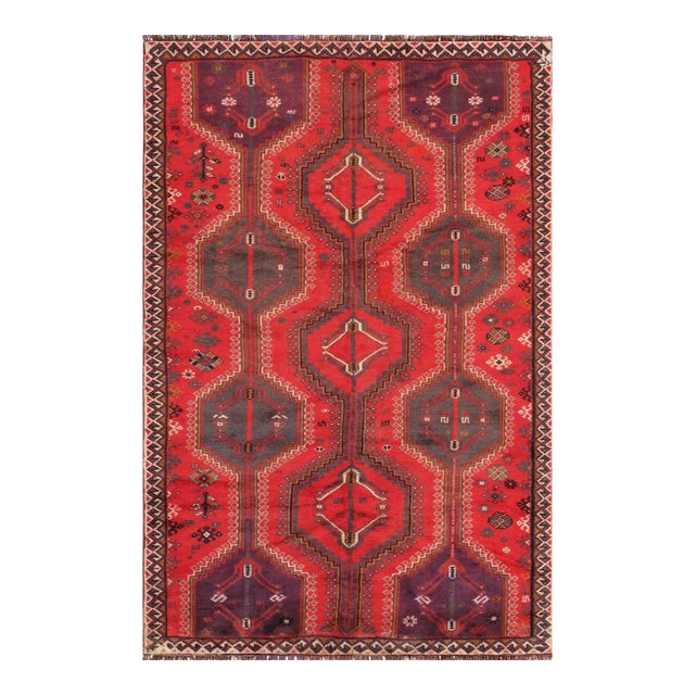Pasargad Home Vintage Shiraz Red Wool Area Rug, 4'11'' X 7' 7'' For Sale