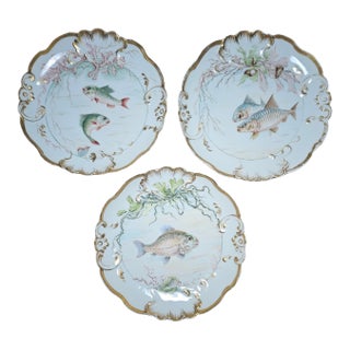 19th Century Limoges Fish Plates - Set of 3 For Sale