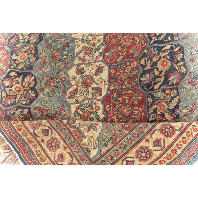 19th Century 19th Century Kirman Bold Red, Dark and Light Blue Handwoven Wool Rug For Sale - Image 5 of 9