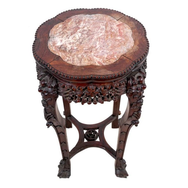 Chinese Chinese Hardwood and Marble Pedestal Table For Sale - Image 3 of 4