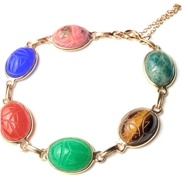 1960s 14k Yellow Gold Multi-Gemstone Intaglio Link Bracelet For Sale - Image 10 of 10