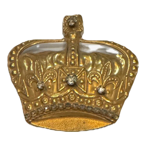 Signed Miriam Haskell Mid-Century Crown Brooch in Gold-Tone With Rhinestones