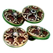 Gold Cufflinks with Shell Reliefs and Diamond Chips in the Center, Set of 2 For Sale